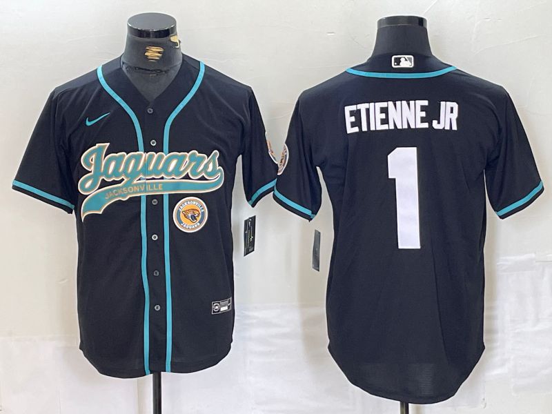 Men Jacksonville Jaguars #1 Etienne JR Black Joint Name 2024 Nike Limited NFL Jersey style 3